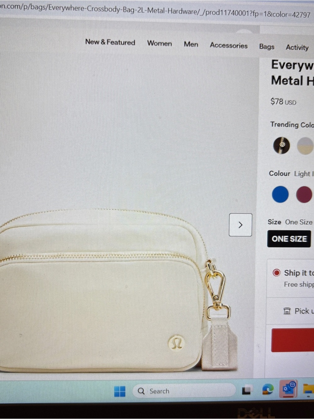 lululemon athletica Small Crossbody Bag - Light Ivory with Gold Hardware